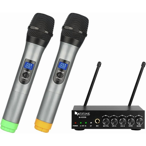 Micrófono de mano inalámbrico FIFINE UHF de doble canal K036