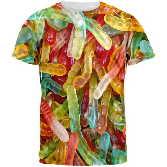 Gummy Worms All Over Adult T-Shirt - Large