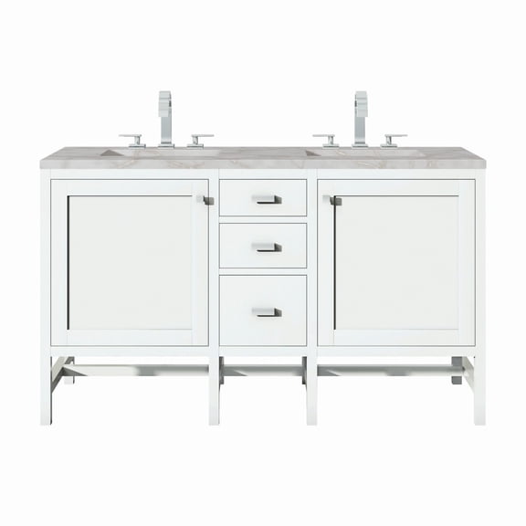 James Martin Vanities E444-V60d-3Vsl Addison 60" Double Basin Wood Vanity Set - White