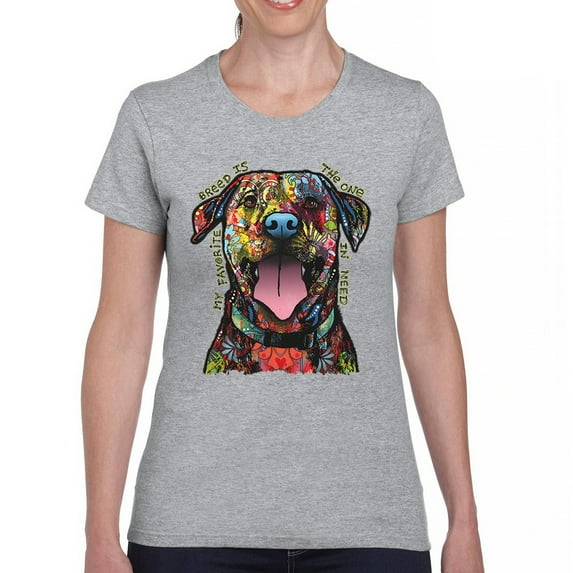 Tee Hunt My Favorite Breed is The One in Need T-Shirt Dean Russo Dog Women's T-Shirt Tee, Gray, X-Large