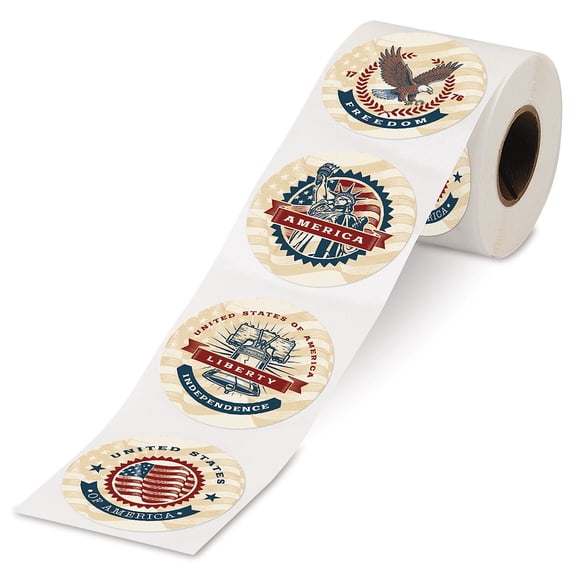 Current Patriotic Rolled Stickers, Set of 252, 4 festive designs, 1.75" Diameter, Printed in the USA, Great for Cards, Gifts, Stationary, and More