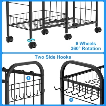 NEYCIL Rolling Ball Storage Cart With 6 Wheels, Elastic Straps & Removable Basket - Sports Equipment Organizer