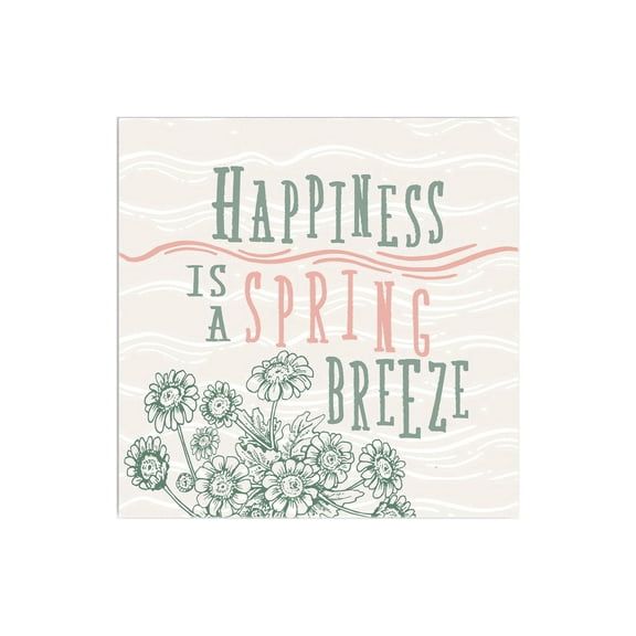 Happiness Spring Breeze Green Floral 12 x 12 Wood Wall Sign Plaque
