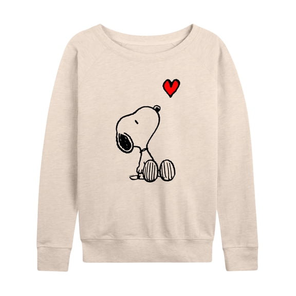 Peanuts - Snoopy Red Heart Women's Lightweight French Terry Wide Neck Long Sleeve Graphic Shirt
