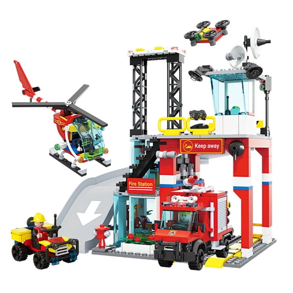 Honchoes City Fire Station Building Set Compatible with Lego Truck Airplane for Boys 651 Pcs