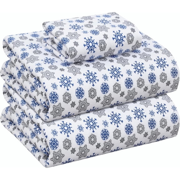 Ruvanti Flannel Sheets Twin Size - 100% Cotton Brushed Bed Sheet Sets - Deep Pockets 16 inches - All Seasons Breathable & Super Soft - Warm & Cozy - 3 Pcs - Snow Flake Grey