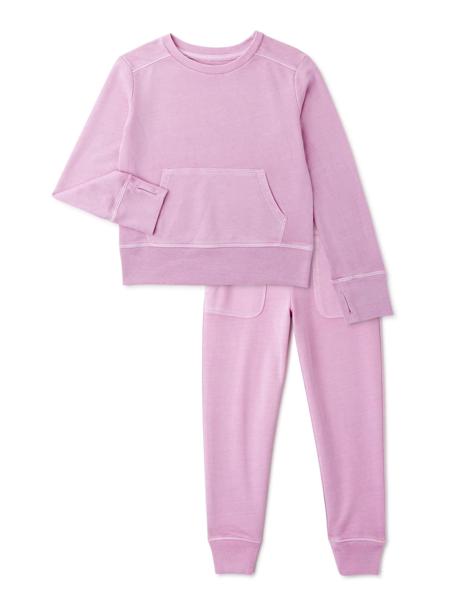 Athletic Works Girls Athleisure Sweatshirt and Jogger Sweatpants, 2-Piece Active Set, Sizes 4-18