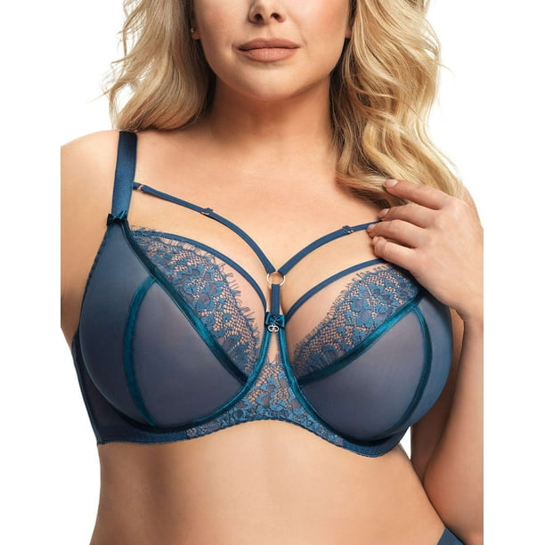 Gorsenia Paradise K496-NIE Blue Embroidered Non-Padded Underwired Full Cup  Bra 38E (DD UK) 