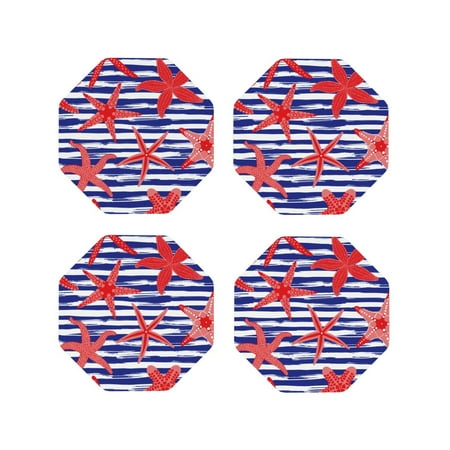 

Tebeau Sea Stars Print Set of 4 Leather Drink Coasters Round Cup Mat Pad for Home and Kitchen Use 4 -Octagon