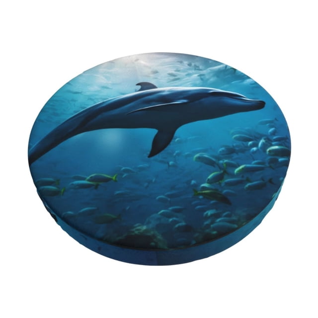 Balery Ocean Dolphin Fish School Fundas de asiento para taburete de bar redondo de tela de terciopelo ajustables que protegen de arañazos y manchas para sillas de 14 a 17 pulgadas.-12 inch