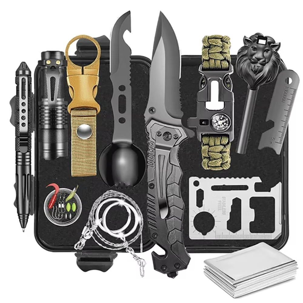 TEIPUERY 14-in-1 Emergency Survival Kits ,Survival Gear Camping Essentials Cool Gadgets for Camping Hiking Wilderness Adventures and Disaster Preparednes