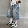 thumbnail image 5 of Gubotare Boys Girls Jean Shorts Elastic Waist Straight Leg Knee Length Denim Shorts Pockets Casual Summer School Jorts Size 13-14 (Blue,13-14 Years), 5 of 5