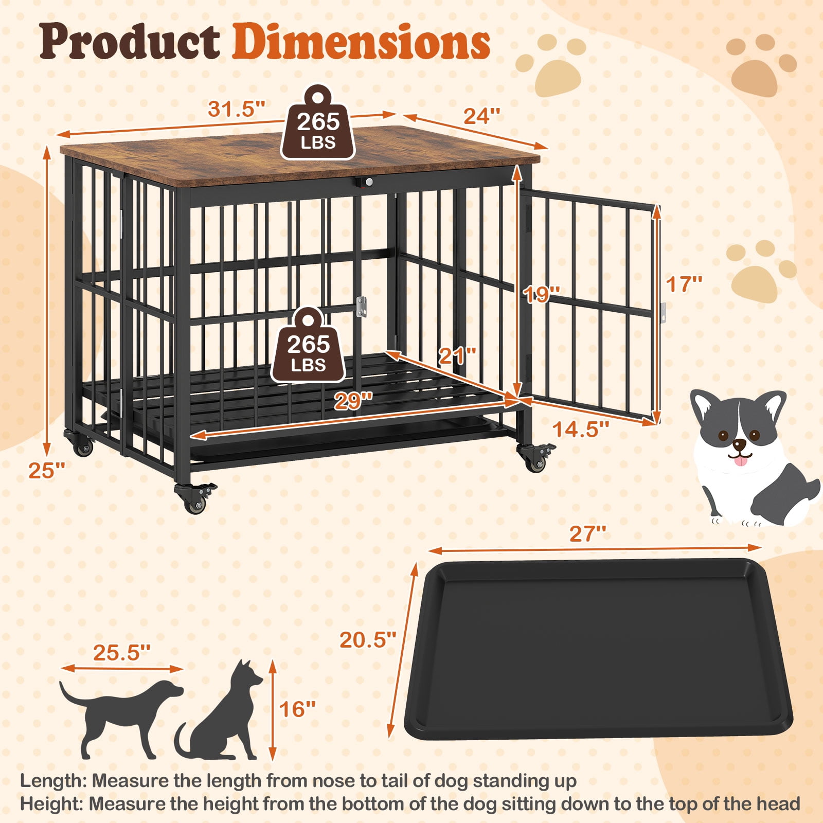 Gymax Foldable Dog Crate Furniture w/Removable Tray Lockable Door Lockable Wheels