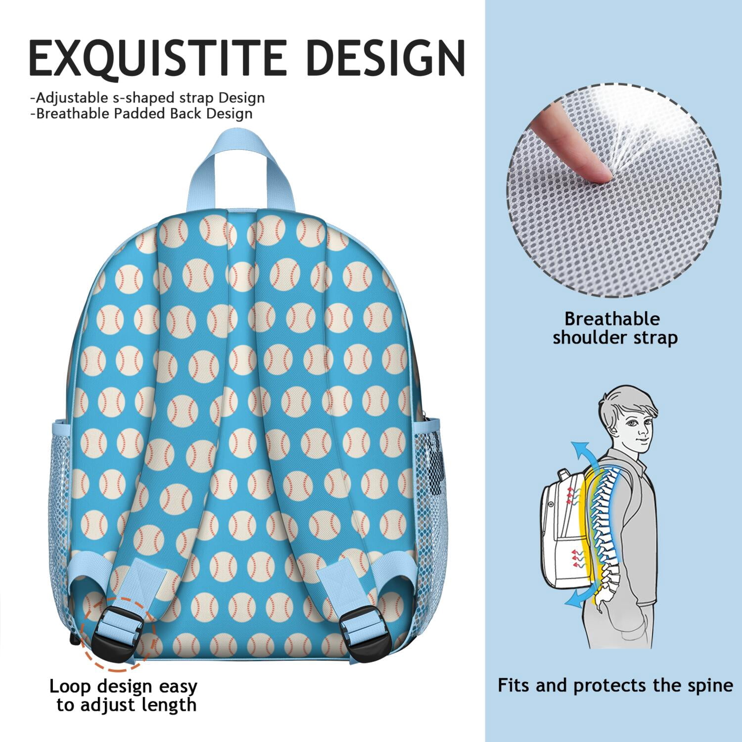 Ergonomic Backpack for Boys - Waterproof, Adjustable with Sports Design for Baseball, Soccer, and Tennis