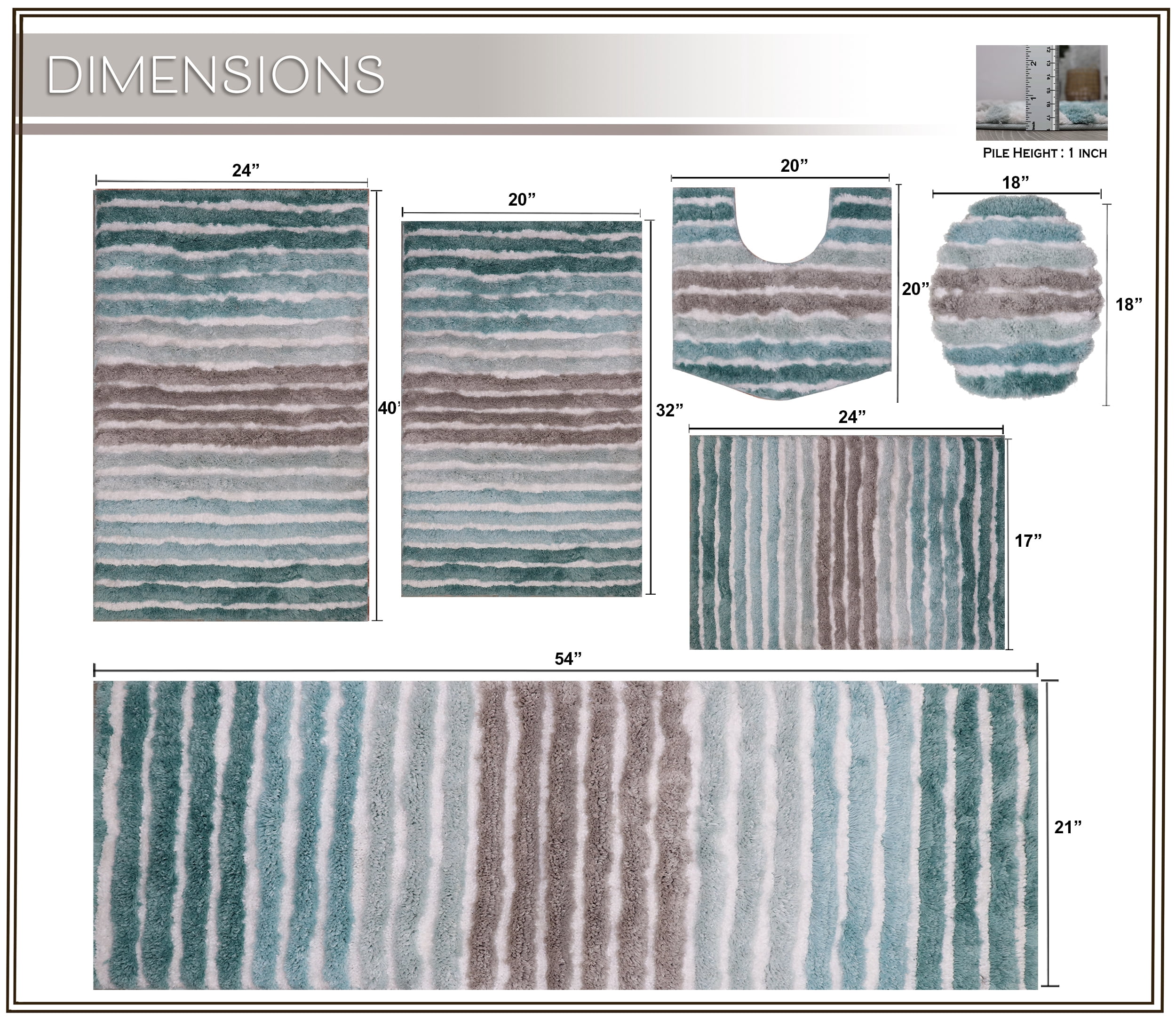 Bathroom Rugs Set of 6, Soft Microfiber Bath Mats, Absorbent & Quick Drying, Non-Slip Rubber Backing, Machine Washable Bathroom Floor Mats for Tub, Shower, Sink, Toilet Turquoise