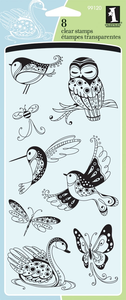 Inkadinkado Clear Stamps 4'X8'-Patterned Birds & Bugs