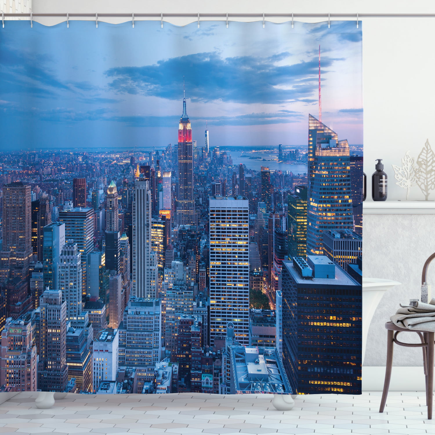 Urban Shower Curtain Sunset in New York City Print for Bathroom 