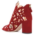 thumbnail image 3 of YDN Women Unique Peep Toe Chunky Mid High Heels Ankle Boots Cutout Design Back Zippers Booties Casual Dress Party Daily Shoes Size 7 Red, 3 of 4