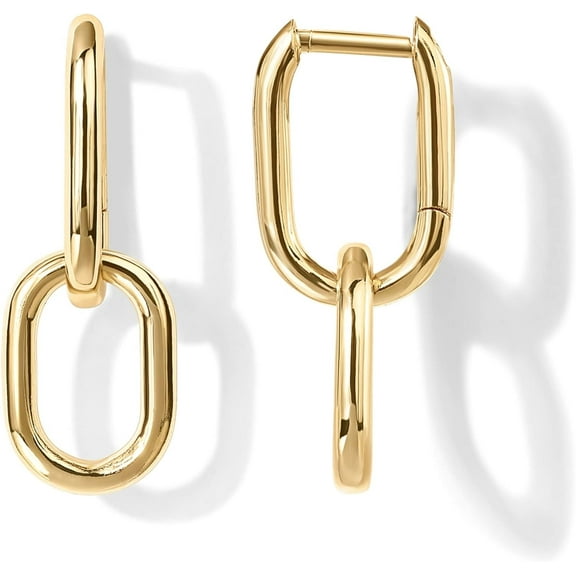 Leander 14K Gold Plated Convertible Paperclip Earrings for Women - Trendy Paper Clip Link Huggie Hoop Earrings - Chain Link Drop Dangle Hoops with Cubic Zirconia - Two-Toned Statement Jewelry