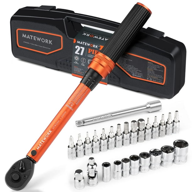 Llave dinamométrica Matework 1/4" Drive 1-25 Nm con 27 accesorios