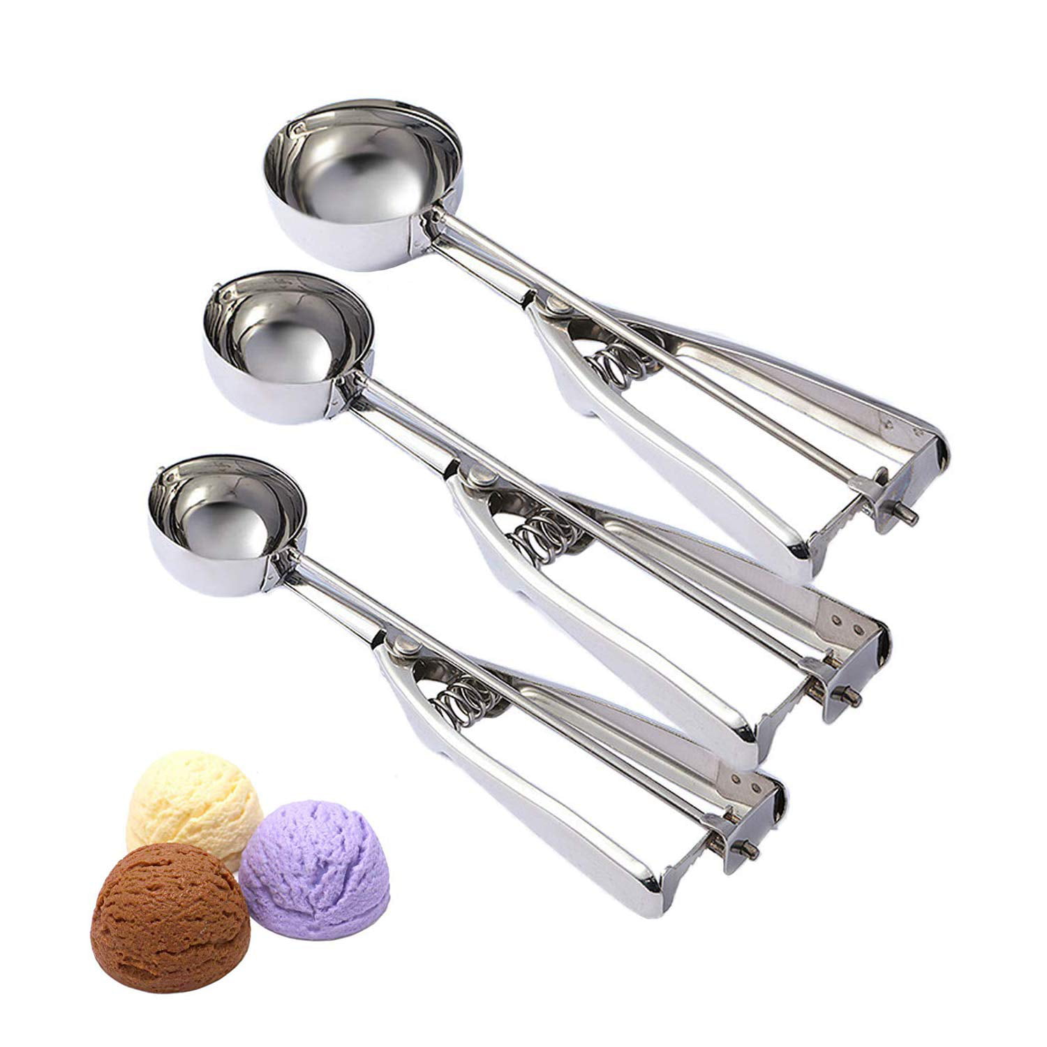 SZ-JIAHAIYU Stainless Steel Ice Cream Scoop Chef Soup spoon Cookie Scoop Cupcake Scoop with Trigger 18/8Medical Stainless Steel Used to Baking Cookie Making a Mold Model 