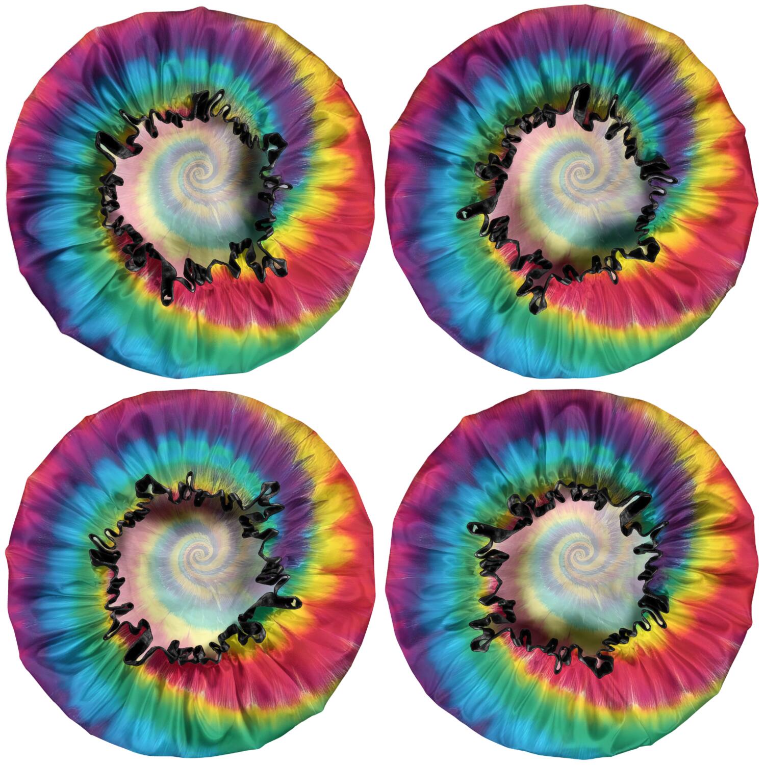 Shower Caps,Colorful Rainbow Tie Dye Spiral Pattern Waterproof Shower Cap for Women 4 Pieces,Double Reusable Hair Cover for Shower PEVA Elastic Stretch Hem