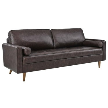 Modway Valour 81" Modern Style Top Grain Leather Sofa in Brown Finish