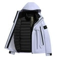 thumbnail image 1 of Lovzfmll Unisex Down Jacket Hooded Detachable Liner Windproof Quilted Pockets Purple, M, 1 of 3