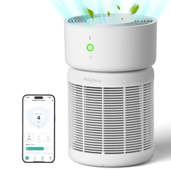 PhiloDeco HEPA Air Purifier,Covers Up to 3,500 sq ft,PM2.5 Air Quality Monitoring,Smart WiFi Control, Auto, Pet, And Sleep Modes,Effectively Removes Dust, Pollen, And Wildfire Smoke,Relieves Allergy