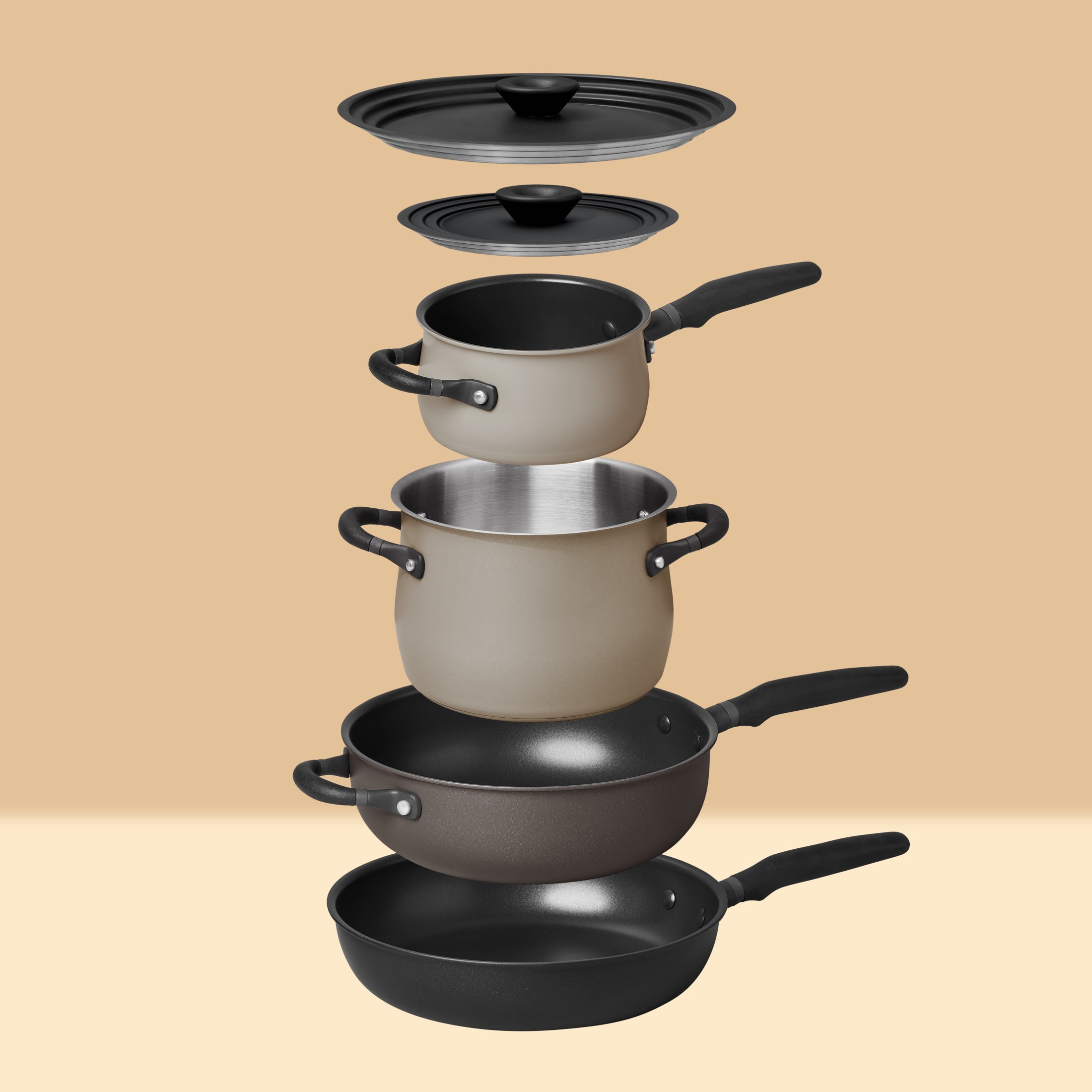 Meyer Accent 6 piece Nonstick and Stainless Steel Induction Pots and Pans  Set, Cinder and Smoke