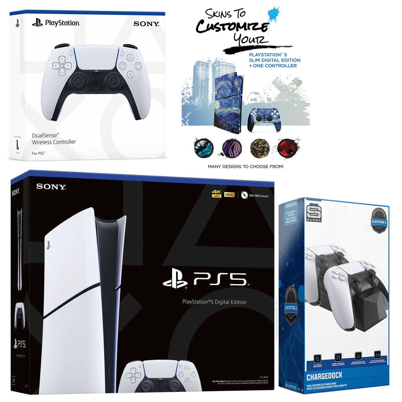 Sony Playstation 5 Slim Digital with Extra White Controller, Dual Charging Dock and MightySkins Decal Voucher Plus 1 Year CPS Extended Warranty