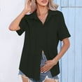thumbnail image 2 of Samickarr Button-down Tops For Women Short Sleeve Lapel Blouse Caususal Solid Color Loose T shirt, 2 of 9
