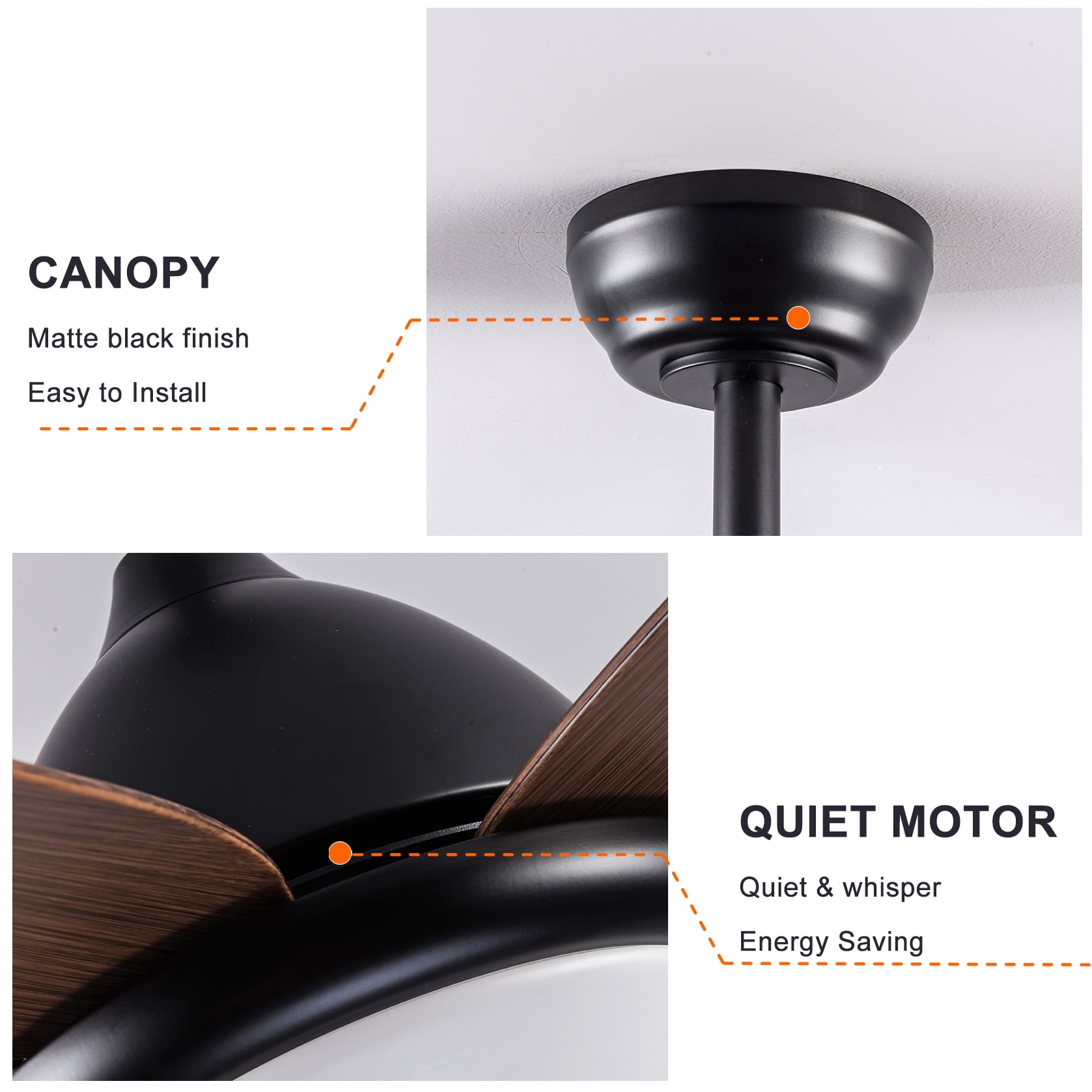 Mintazer 56 in Ceiling Fan with LED Light & Remote Control, Modern Ceiling Fan with 6 Speeds & Reversible Blade for Indoor Outdoor, Walnut