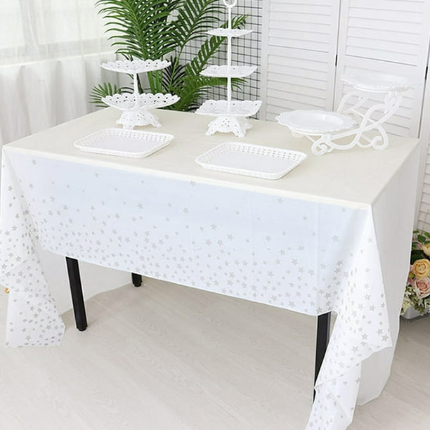 Mantel de plástico con forma de copo de nieve, mantel de estrella dorada, decoración de mesa de plástico desechable, mantel para fiestas navideñas, rectangular, plegable, portátil, plástico