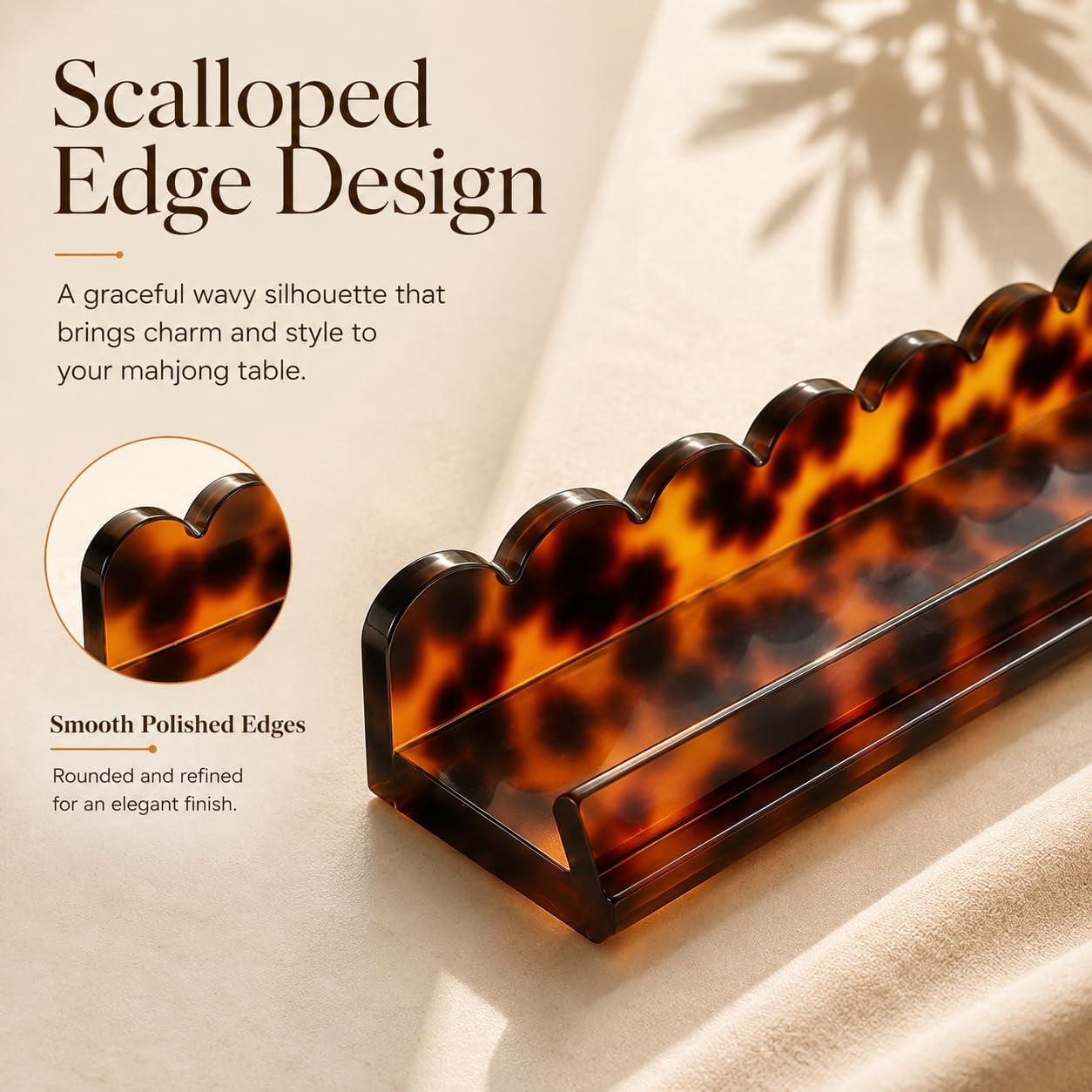 Scalloped Mahjong Racks with Magnetic Pushers, 17.5"/20" Tortoise Shell Acrylic Mahjong Racks 1PCS / Set of 4, Thickened Non-Slip Acrylic American Mahjong Tile Racks