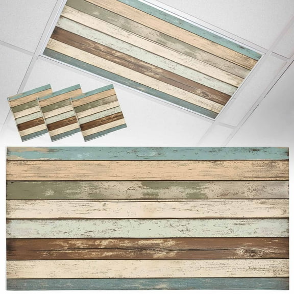 3 Pack Retro Wood Grain Fluorescent Light Covers for Ceiling Lights Blue Brown Vintage Magnetic Ceiling Light Covers Overhead Light Filters for Office Classroom Home