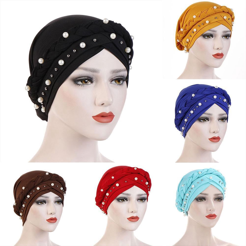 Muslim Women Hijab Turban Hat Cap Head Wrap Lady Pearl Bonnet Q5R1