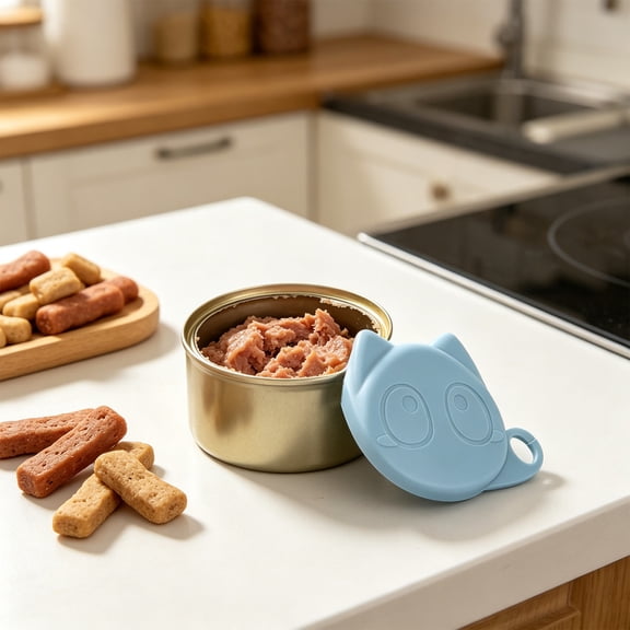 Aoznliie Pet Food Can Lid, Silicone Can Cover for Canned Food, 3.35 inch Reusable Pet Food Lid for Fridge Storage, Blue
