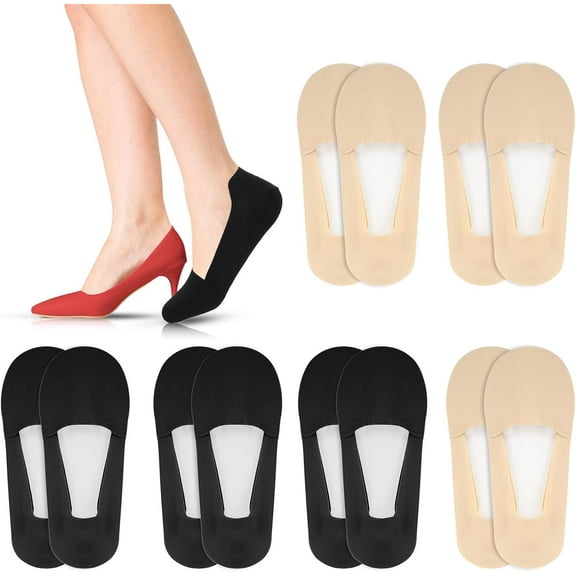 Women's 6-pack low-top non-slip invisible socks, suitable for sizes 5-12, lined anti-shedding socks