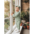 thumbnail image 4 of Spewahor Baby Girl 2Pcs Spring Outfits Long Sleeve Round Neck Shamrock Letter Print Jumpsuit with Headband Set, 4 of 9