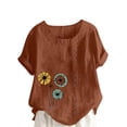 thumbnail image 2 of Vmvidoty Womens Tops Dressy Casual Summer Women Casual Cotton And Linen Top Printed Short Sleeve Plus Tunics Button Tunic T-shirt Blouse Tops Ladies Tops Trendy Brown XL, 2 of 5