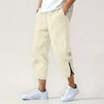 thumbnail image 5 of Avrnliq Men's Linen Feel Harem Pants Casual Drawstring Elastic Waist Cropped Ankle Zip Solid Beige Summer Lounge Trousers S-XXXL, 5 of 9