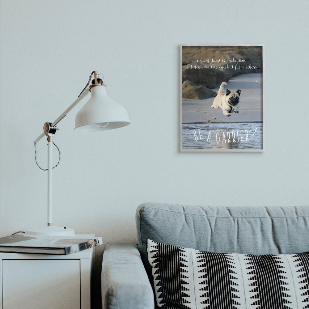 Stupell Industries Be a Cheerfulness Carrier Phrase Pet Dog at Beach Framed Wall Art Design by Ziwei Li, 16" x 20", Gray Framed