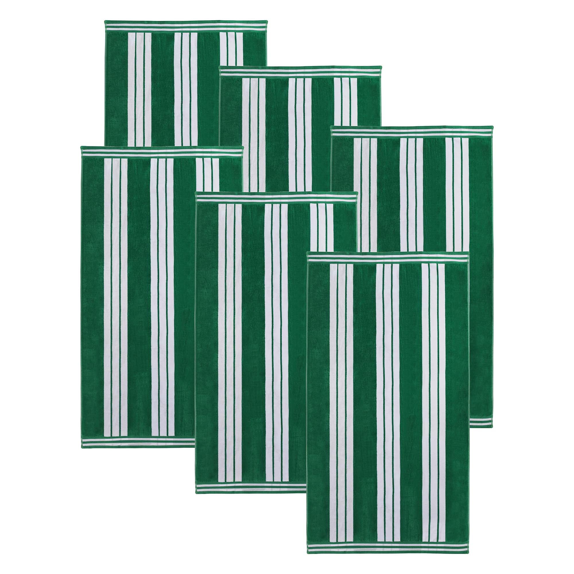 Superior Cotton Striped Oversized Beach Towel Set of 6, 34" x 64", Dark Green