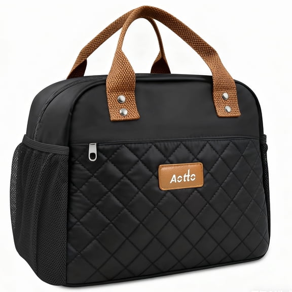 Aotto Lunch Bag for Women Portable Insulated Lunch Box for Adults with Front Pocket for Office, Work, School, Picnic, Travel (Black)