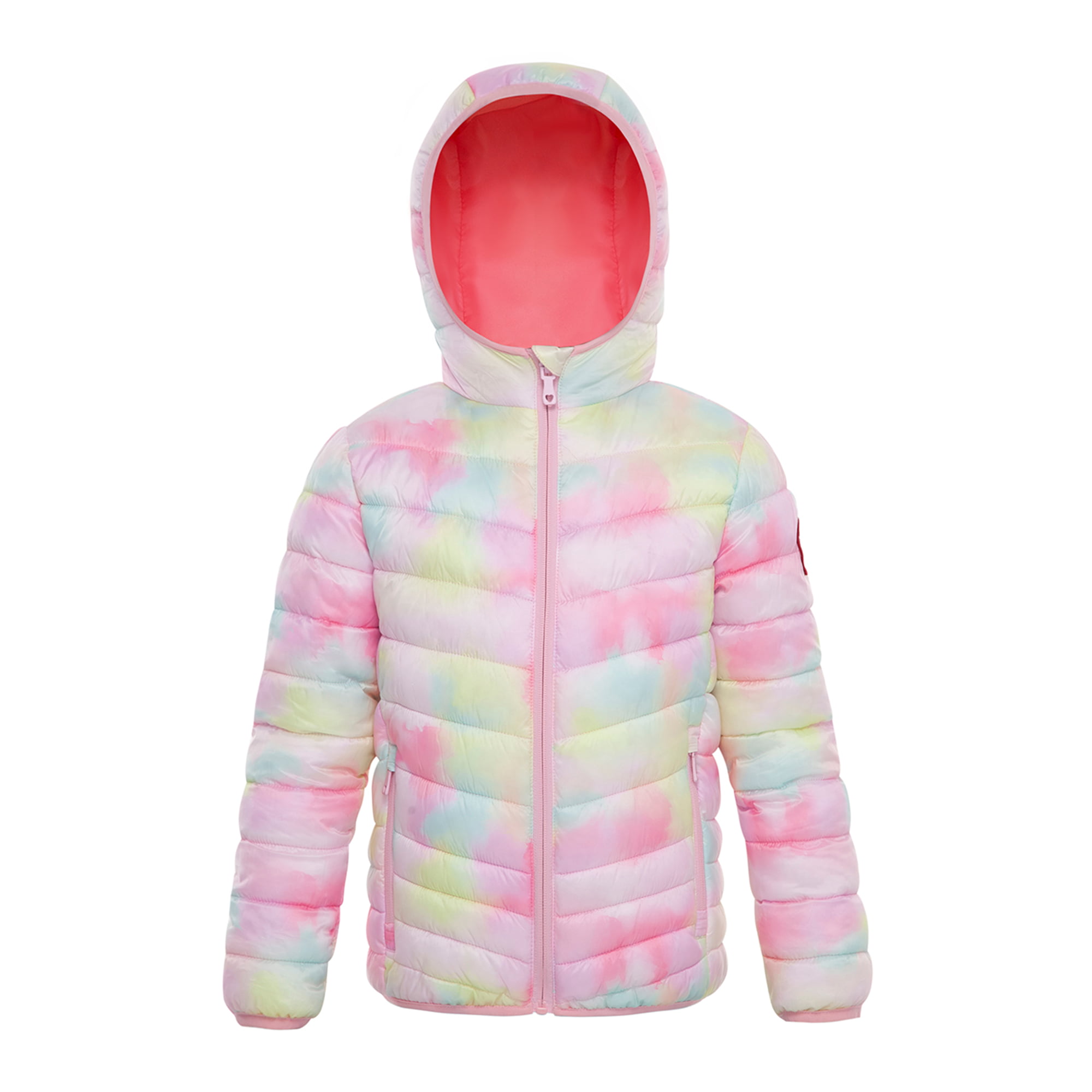 Rokka&Rolla Girls' Reversible Light Puffer Jacket Coat-Pink Marble, Size 10-12