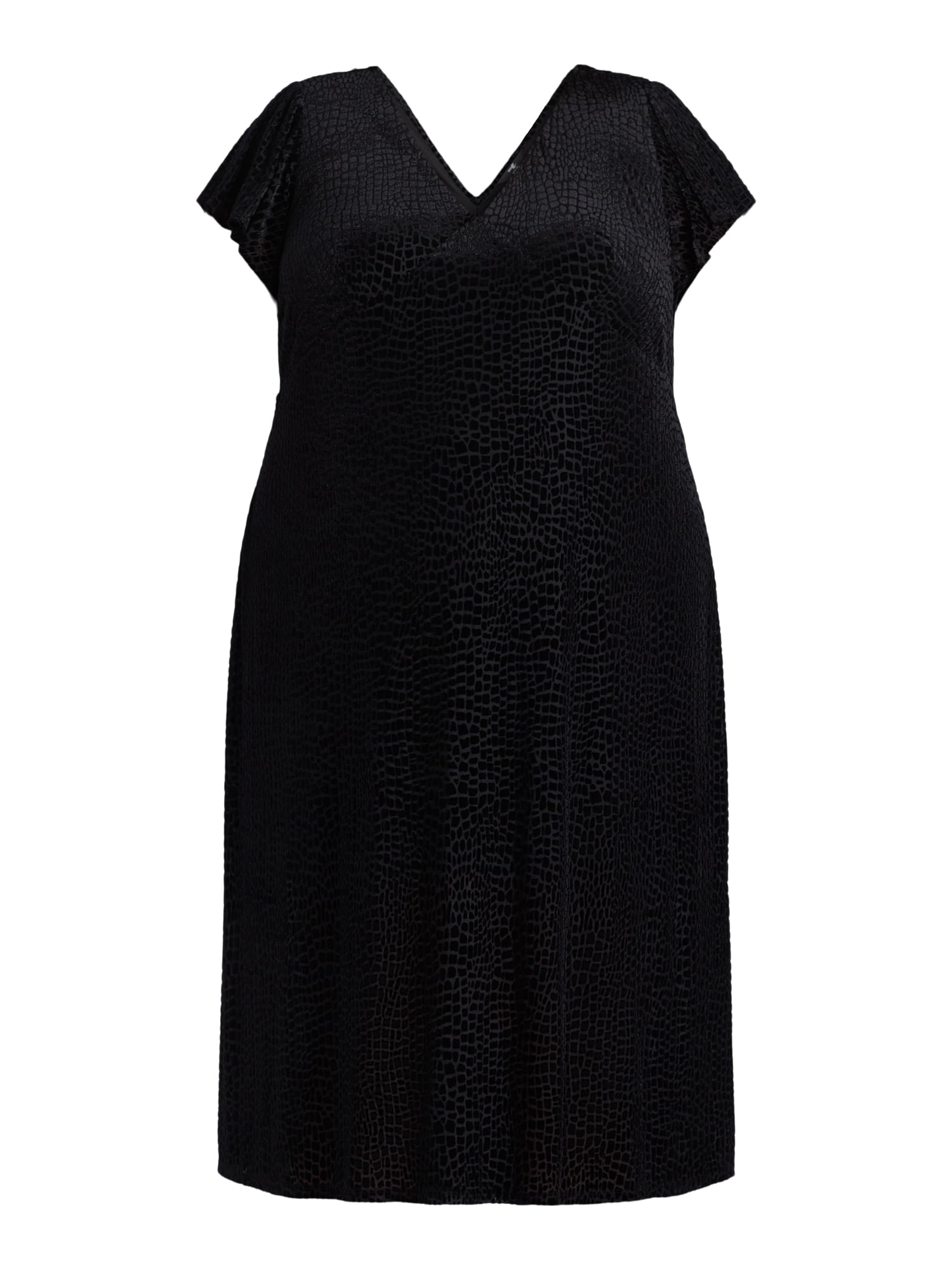 Terra & Sky Black Label Women's Plus Size Velvet Flutter Sleeve Dress, 0X-5X