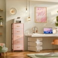thumbnail image 5 of YILQQPER 5 Drawer Dresser for Bedroom Fabric Dressers with Steel Frame Wooden Top Chest of Drawers Closets Storage Pink, 5 of 7