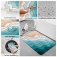 thumbnail image 6 of Teal Green Bath Mat 3 Piece Bathroom Rug Set, Geometric Brown White Beach Waves Gradient Non Slip Bath Rug Contour Mat and Toilet Lid Cover, Absorbent Shower Mats Soft Bath Rugs and Mats Sets, 6 of 8
