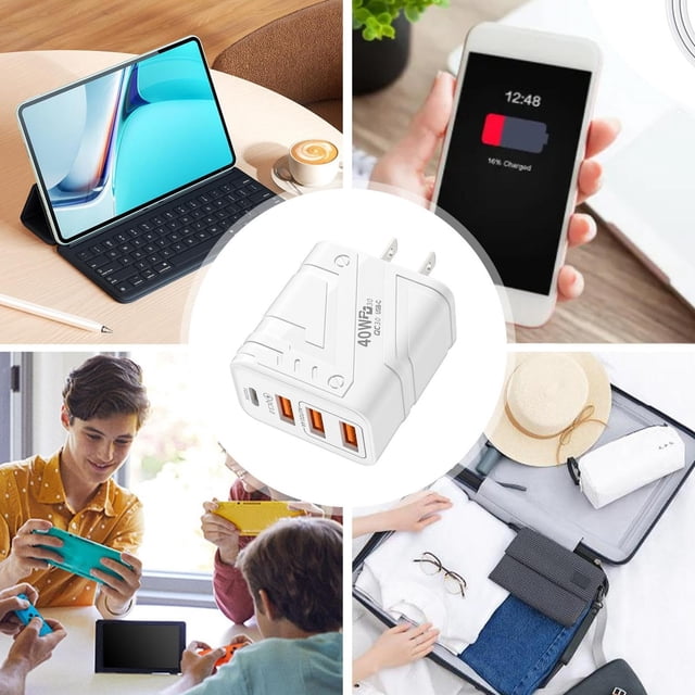 WIFKLSIIPG 40W Fast Charging Power Station 3 USB & 1 PD Ports Efficient Charger for All Your Devices Compact Design Universal Compatibility